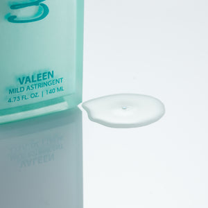 Christine Valmy's all-natural Valeen: Mild Astringent’s texture is shown to the right of the product 