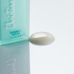 Christine Valmy's all-natural Vitamin C Serum: Antioxidant Revitalizing Formula’s texture is shown to the right of the product 